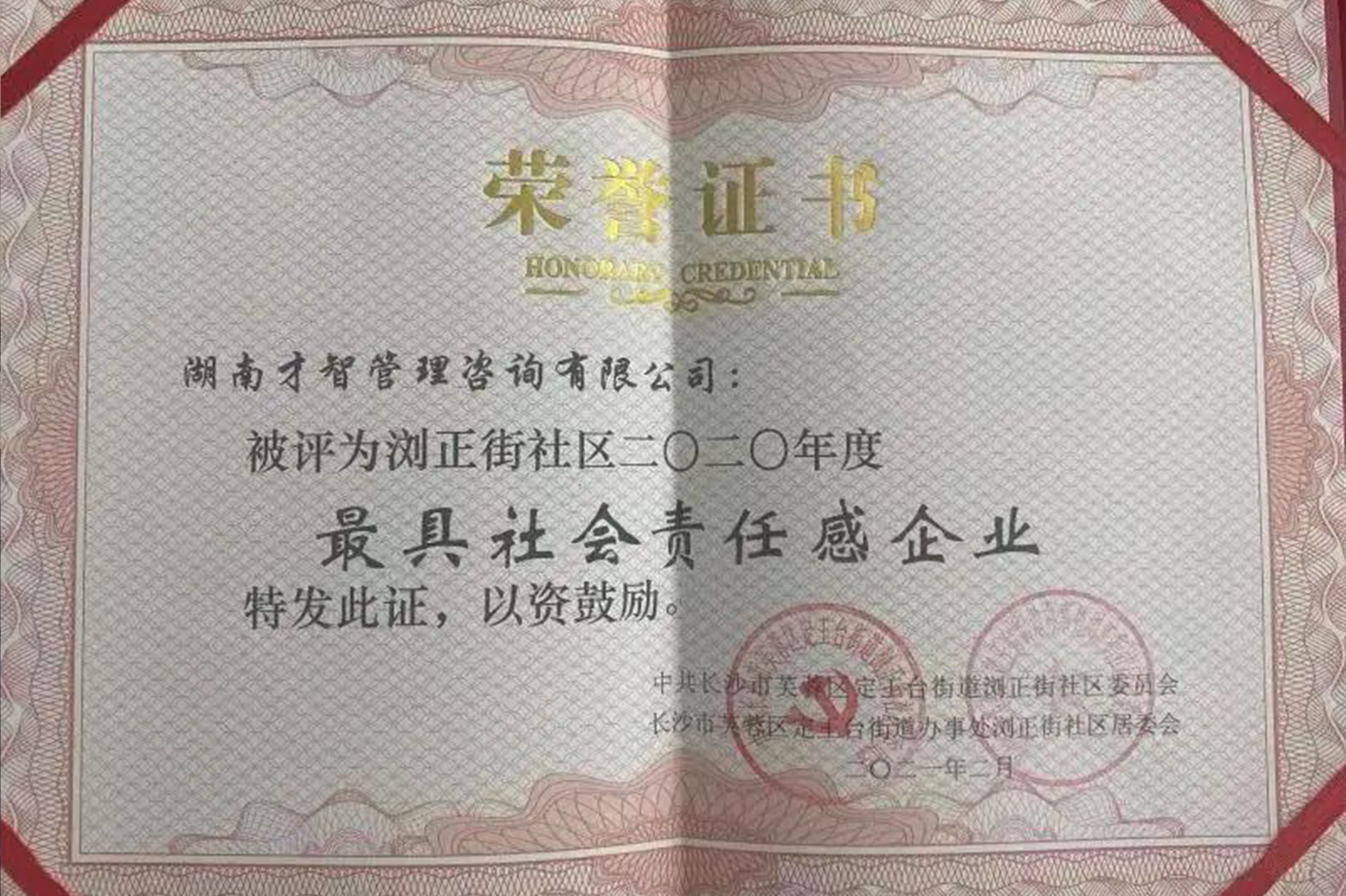 才智荣获“最具社会责任感企业”荣誉称号